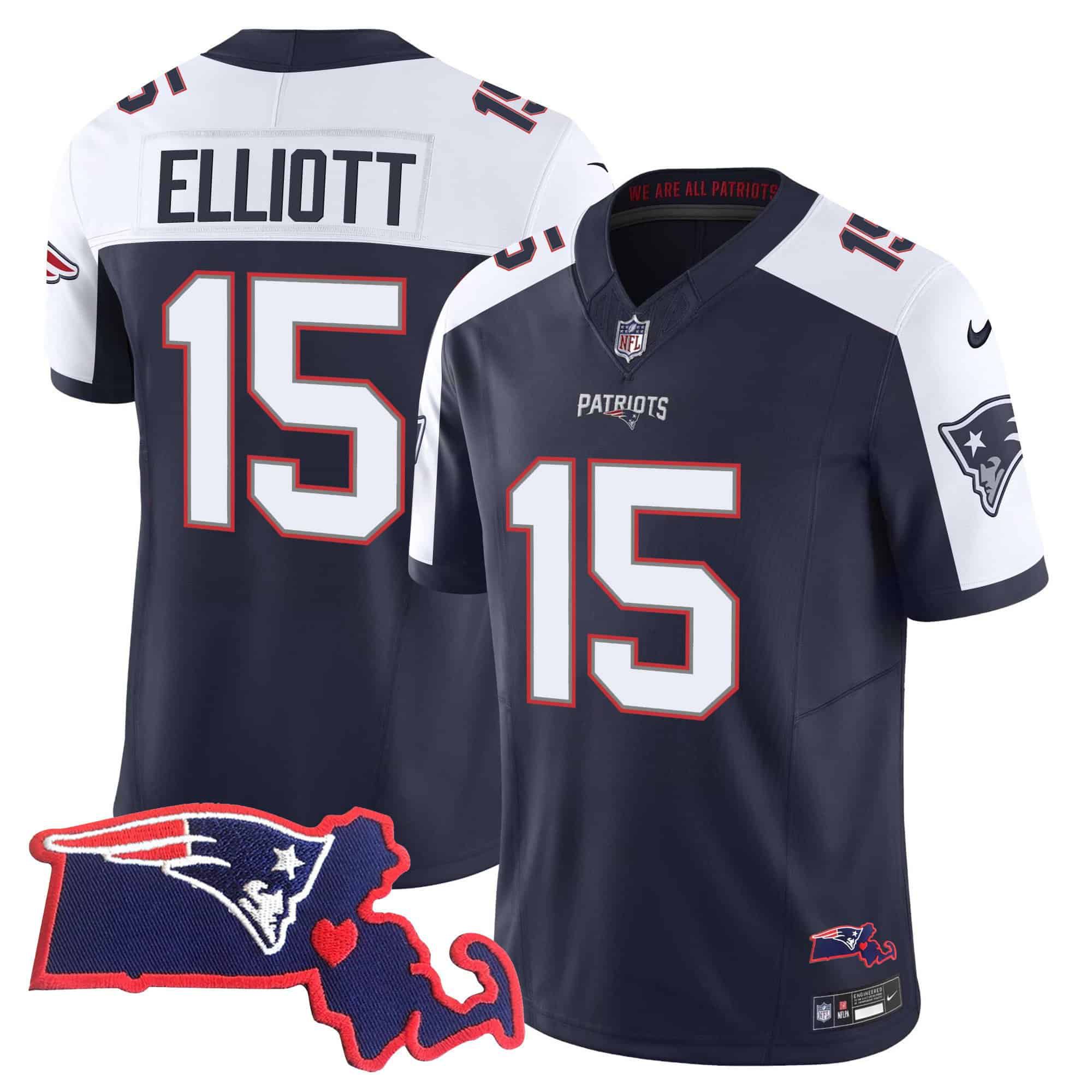Men New England Patriots #15 Elliott Dark blue 2024 Nike Patch Vapor Limited NFL Jersey